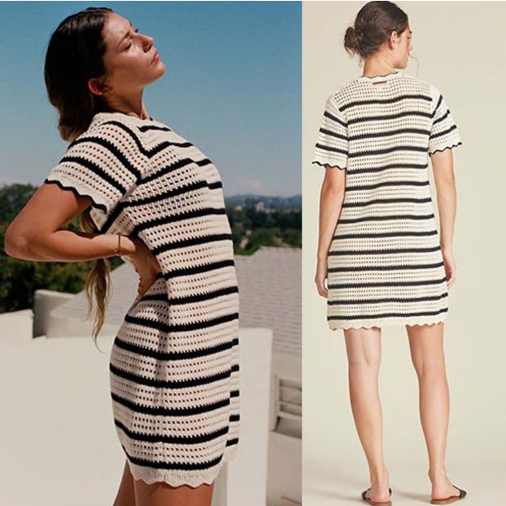 TROVATA Birds of Paradis Mer Loose Knit Antique Striped Crochet Dress Size XS